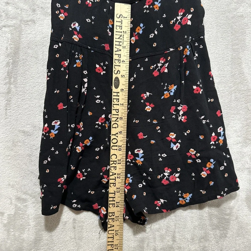 Free People Sweet in the Streets Women's Sz S Black Floral Overall Shorts Romper